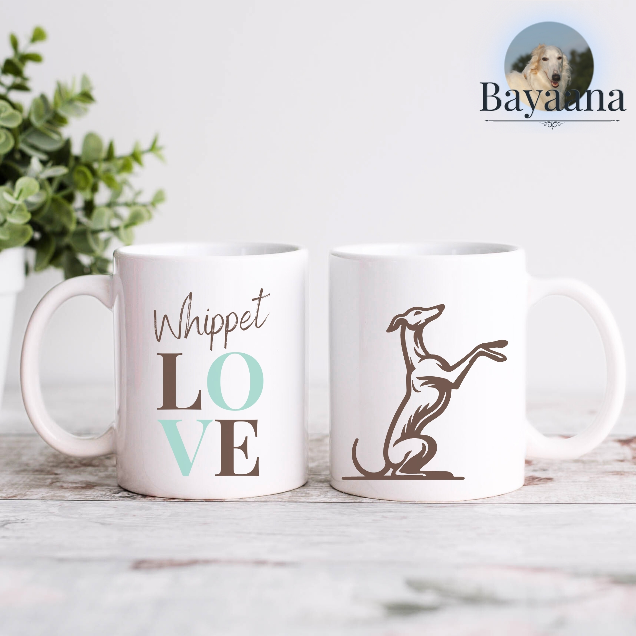 Keramiktasse Whippet Love personalisierbar