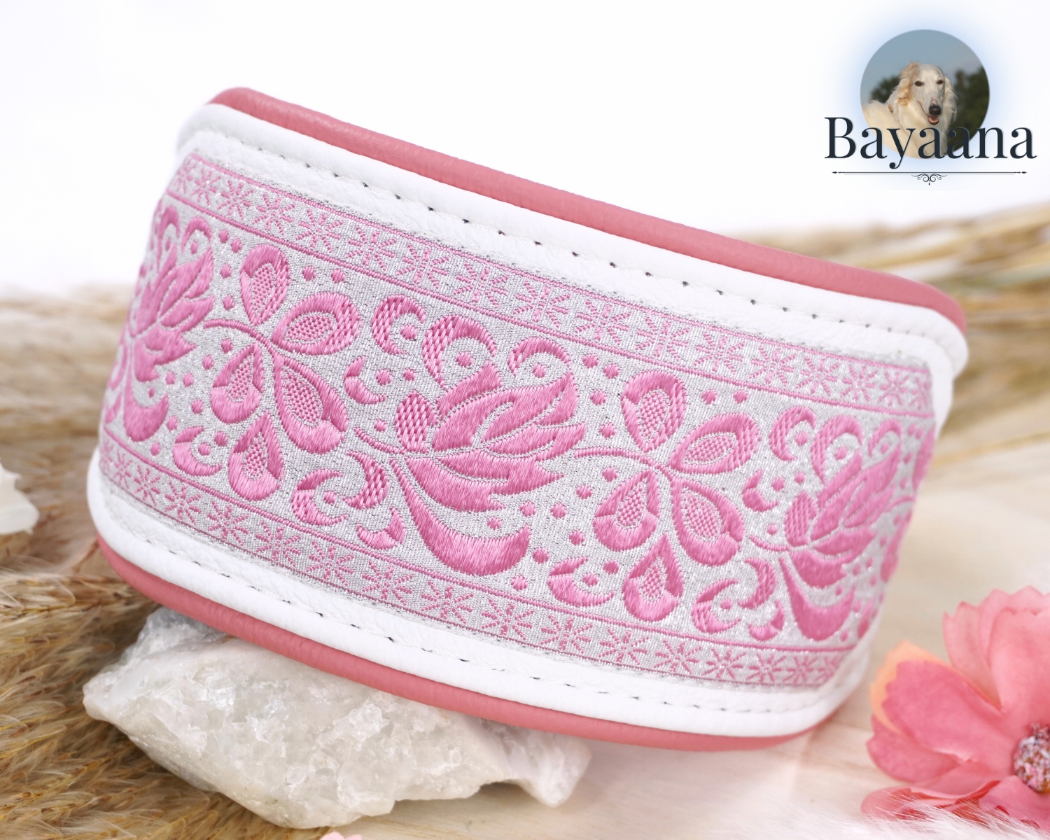 Sighthound Collar with pink roses